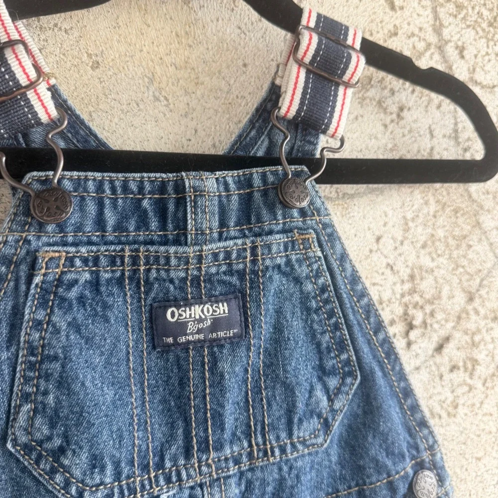 Vintage OshKosh Bgosh Denim Shortalls 18M Baby Overalls Striped Straps Carpenter